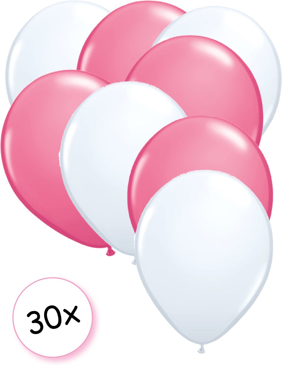 Ballonnen Wit & Roze 30 stuks 27 cm